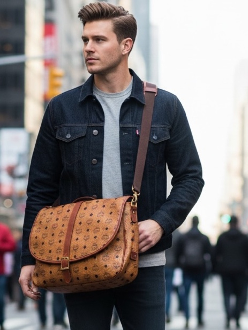 MCM VISETOS  VINTAGE COGNAC TWO SIDED LUGGAGE MESSENGER BAG. MADE IN GERMANY